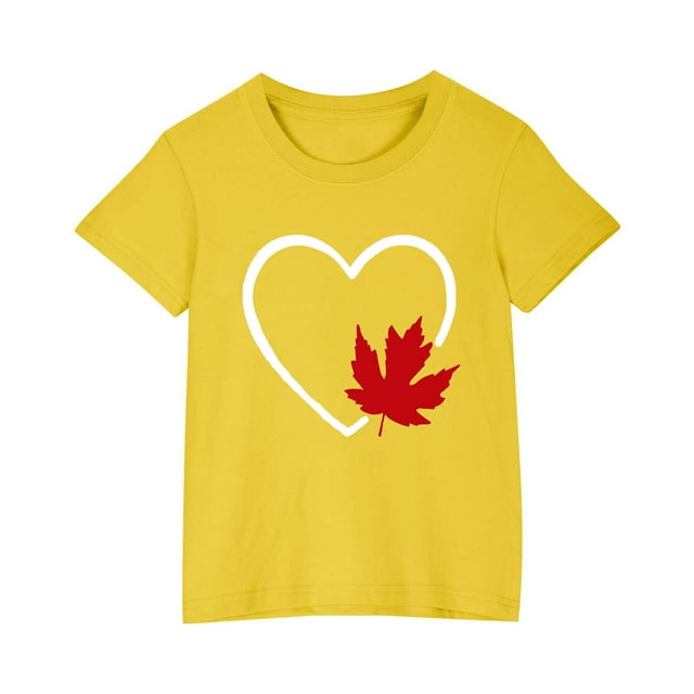 uublik T-shirt Feuille d'Érable Canadienne pour Enfants, Manches Courtes, Hauts d'Été pour Enfants, T-Shirts à Col Rond, T-Shirts Mode 3T-10, Jaune