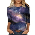 thumbnail image 2 of Ounisa Womens 3/4 Sleeve T Shirts Crew Neck Starry Sky Galaxy Print Casual Loose Fit Soft Comfy Spring Summer Daily Wear Tops S-5XL, 2 of 4