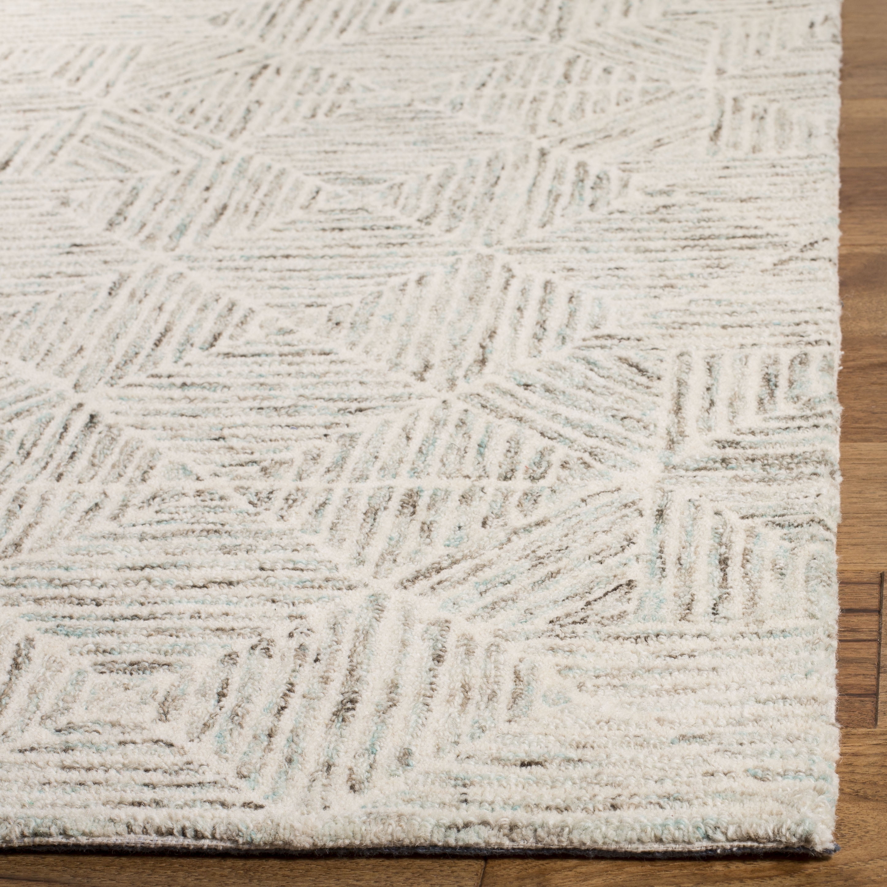 SAFAVIEH Abstract Brock Geometric Area Rug, Ivory/Light Blue, 10' x 10' Square