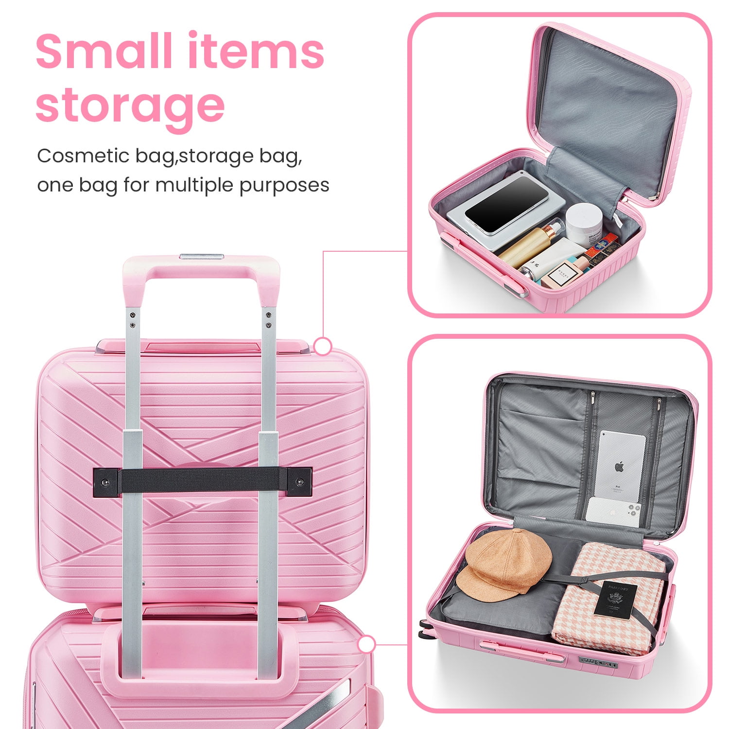 4 Piece Luggage Set, Expandable Lightweight Suitcase Set with 360° Double Spinner Wheels Integrated TSA Lock, Pink (14/20/24/28)