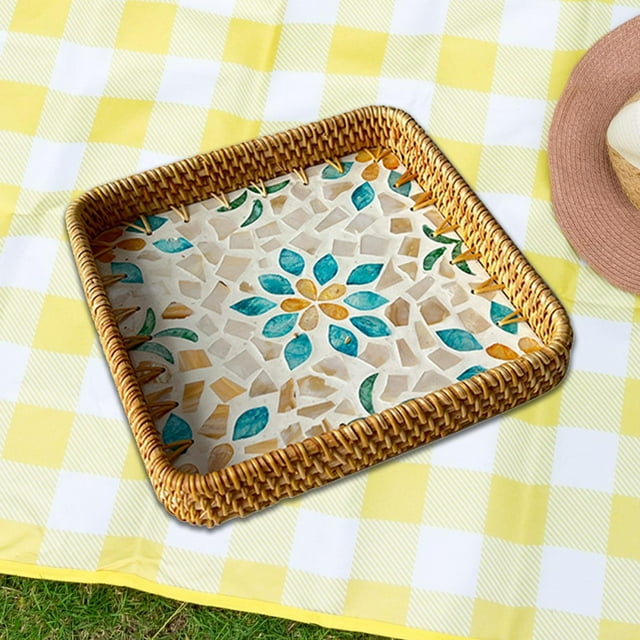 Elodie Hand Woven Rattan Serving Tray Rattan Tray for Living Room Countertop Snacks