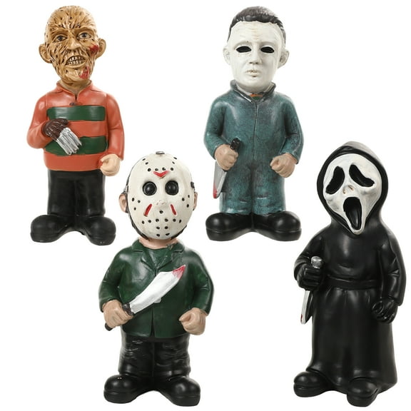 GOBWCOT 4Pcs Horror Movie Garden Gnomes Horror Killer Ornaments for Outdoor Halloween Decorations Collectibles