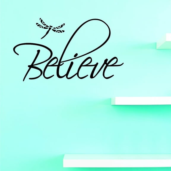 Custom Decals Believe Wall Art Size: 8 X 20 Inches Color: Black