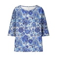 thumbnail image 4 of Viluyesy 3/4 Sleeves T-Shirt Women Round Neck Shirt Tops Loose Blouse Multicolor Size M, 4 of 5
