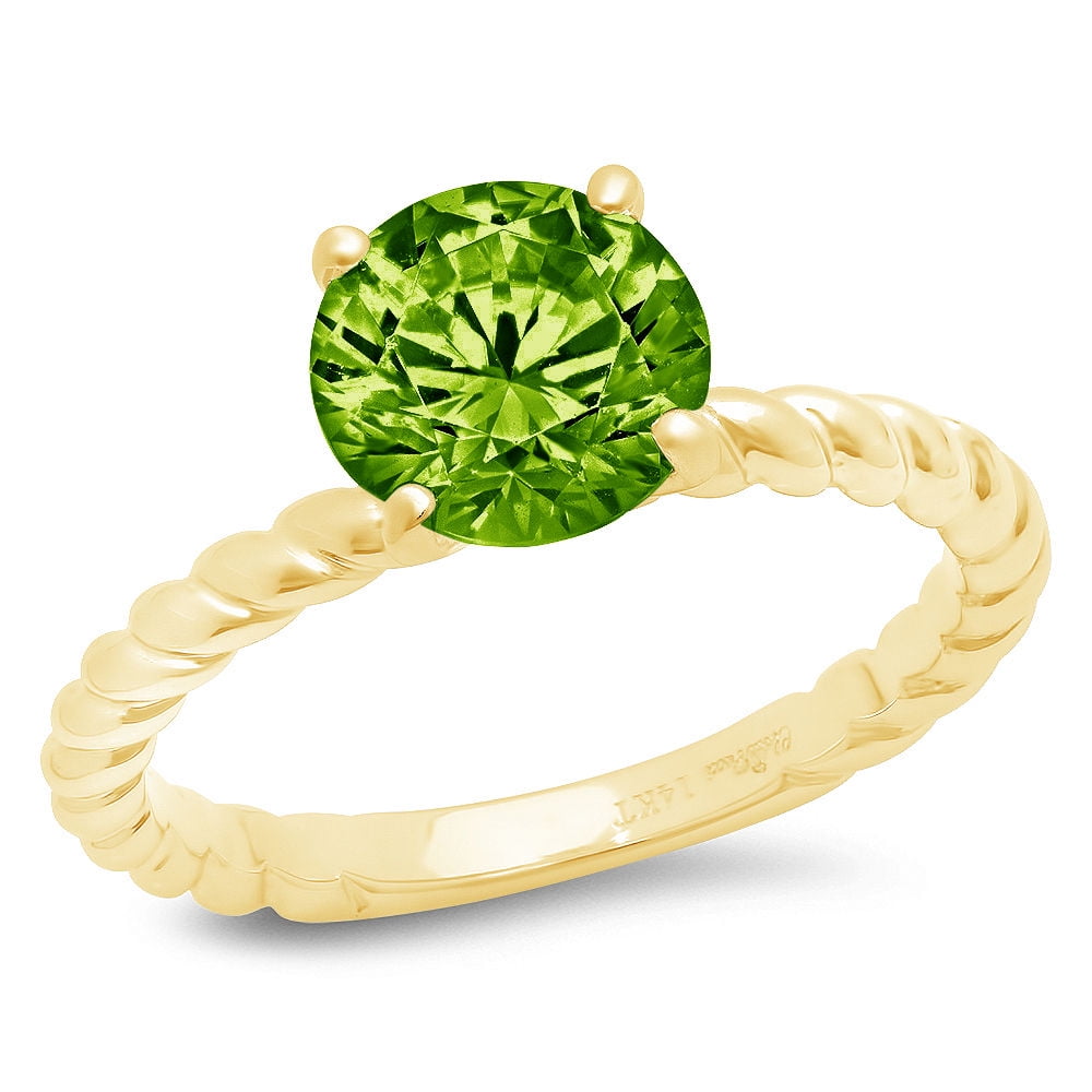 1.05 ct Brilliant Round Cut VVS1 Natural Peridot White Solid 14k or 18k Gold Robotic Laser Engraved Handmade Solitaire with Accents Ring