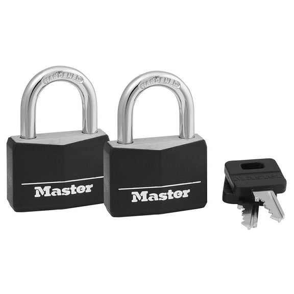 Master Lock 1-9/16 in Covered Aluminum Padlock with Key, 7/8 in Shackle, 2 Pack