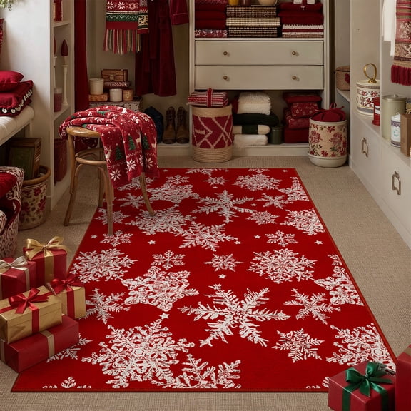 BERTHMEER 3'x5' Christmas Small Area Rugs for Kitchen Entryway Doormats Indoor Bathroom Holiday Non Slip Machine Washable Throw Carpets, Red
