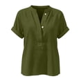 thumbnail image 6 of Craaazy Women's Relaxed Fit V Neck Blouse, Solid Color Short Sleeve Linen Cotton Tops, Comfy Casual Shirt for Summer Gifts, 6 of 6