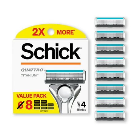 Schick Quattro Titanium Razor Blade Refills, 8ct, Men's Razor Refills