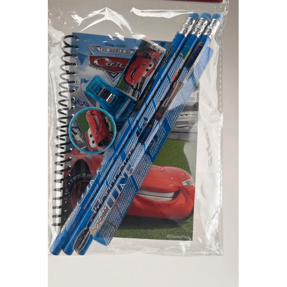 New Disney Cars  Pencils Note-Pad Eraser Sharpener Ruler Stationery Set