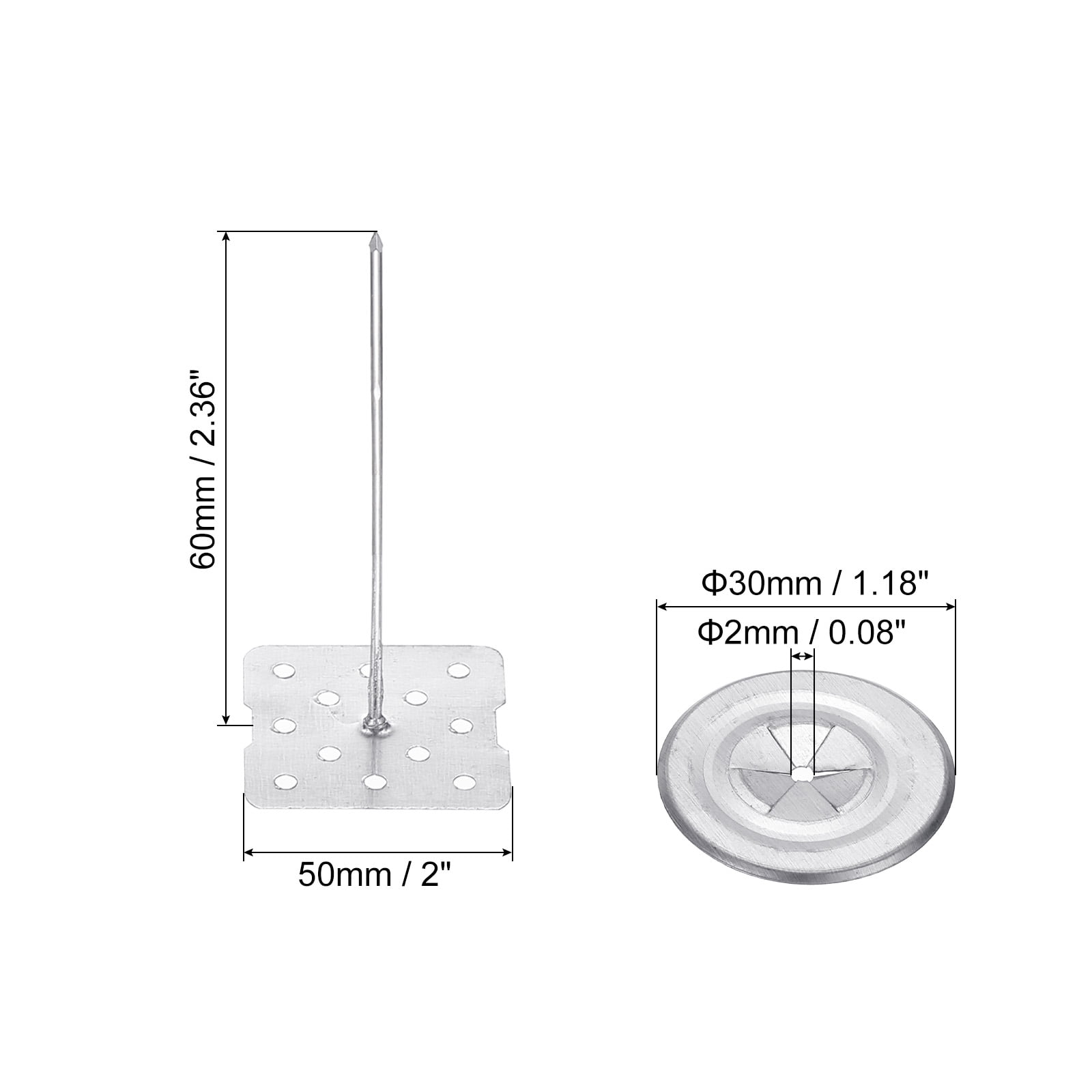 60mm Perforated Insulation Pins with Round Washer,50 Sets 2in Insulating Nails Wall Plug for Fixing Foam Boards to Wall or Ceiling