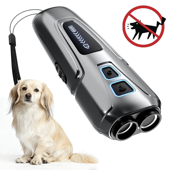 Rechargeable Ultrasonic Bark Control Device with Dual Sensor, Training & Deterrent Modes, Dog Whistle, LED Flashlight - 35 FT Range