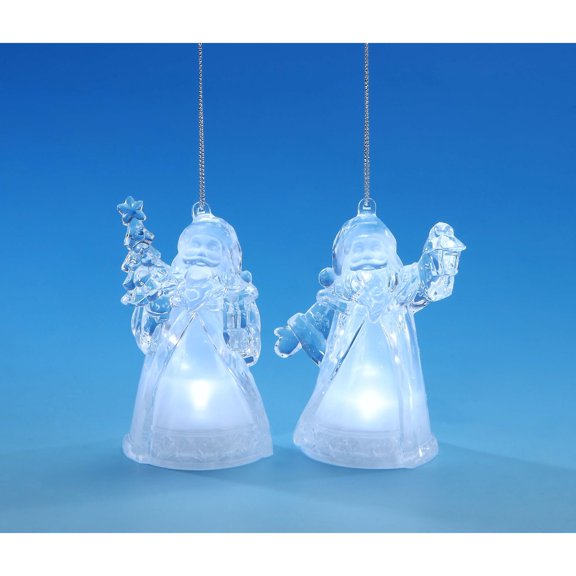 Set of 4 Clear LED Lighted Father Christmas Hanging Ornaments 3.25"