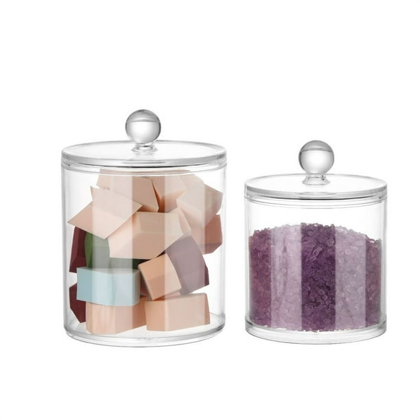 Set de bola de algodón acrílico transparente y dispensador de hisopos - Recipiente de almacenamiento de baño de 40 oz, organizador de 2 piezas para compresas de maquillaje y hilo dental