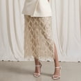 thumbnail image 4 of Sequin Skirt for Women Sparkly Fringe Sheer Overlay Skirt High Waist Side Split Midi Skirts for Wedding Party, 4 of 5