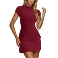 thumbnail image 2 of Fanxing Party Club Dresses for Women Wine Women's Business Casual Dress Office Professional Blazer Dress Slim Fit Cap Short Sleeve Blazer Dresses Double Breasted Mini Dresses, 2 of 8