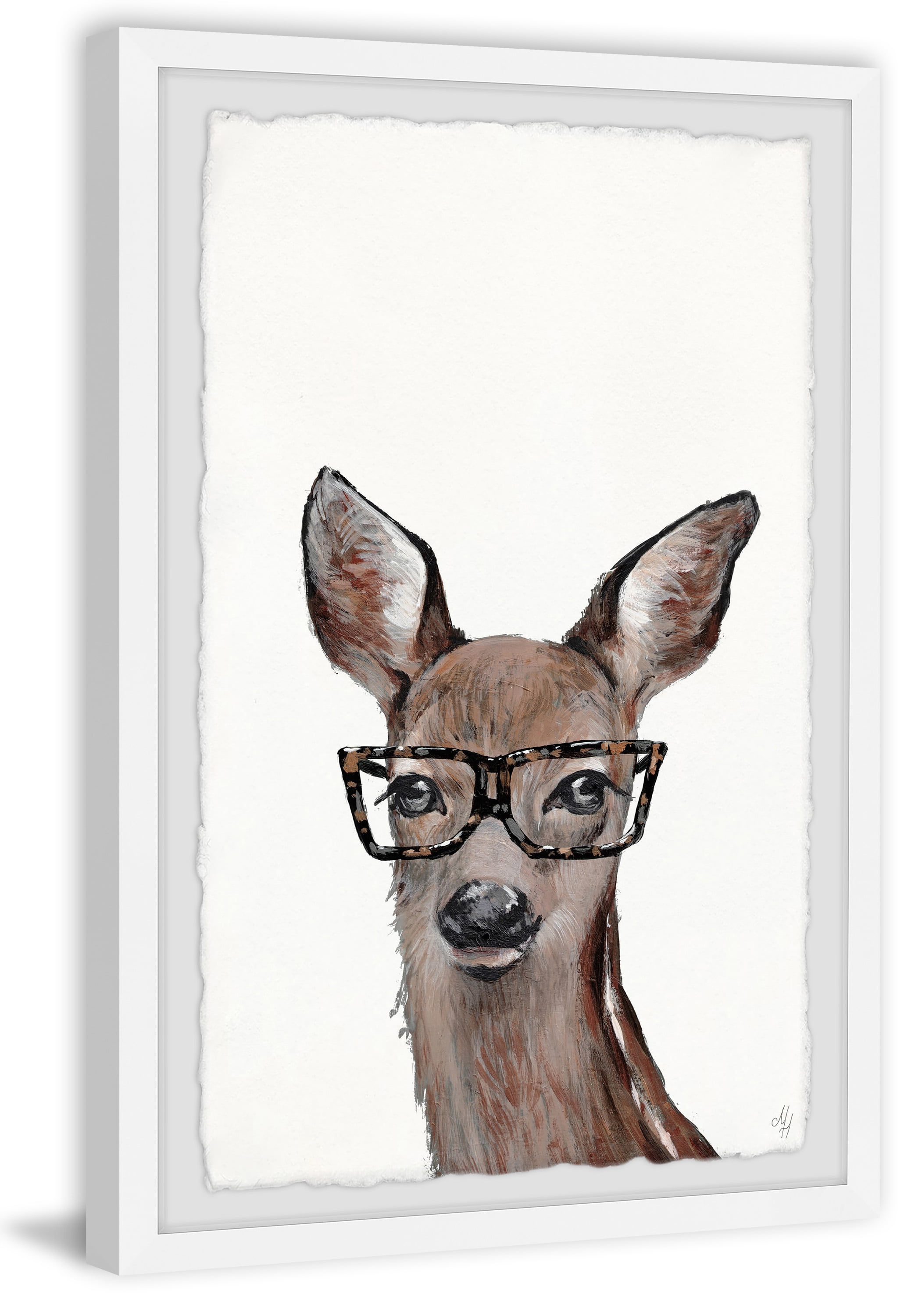 Marmont Hill Brown Hippie Deer Framed Wall Art, 12" x 1.5"