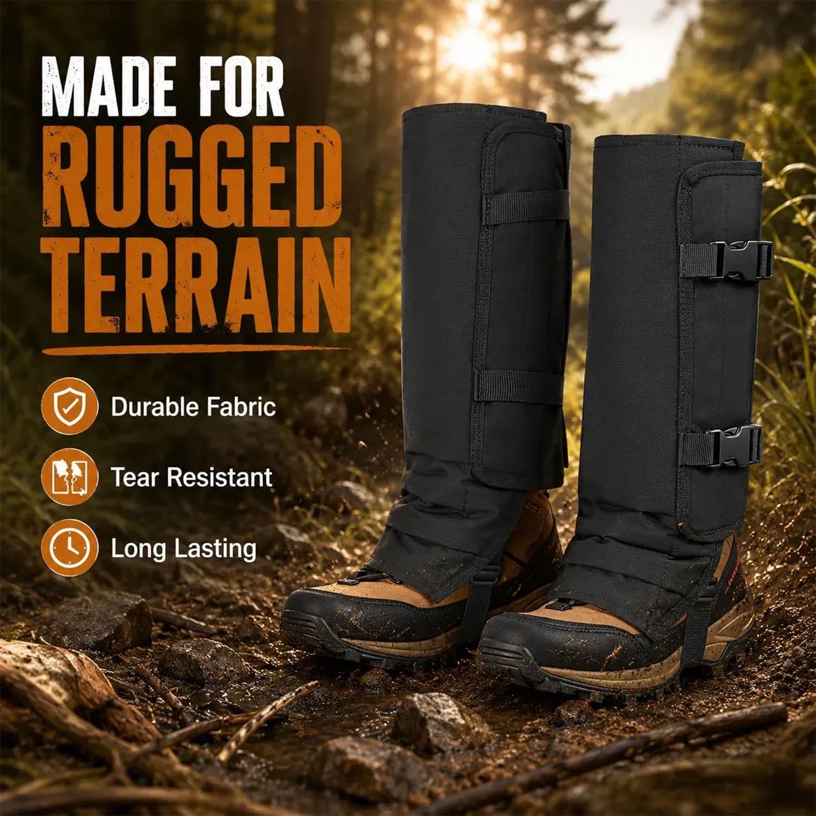 Snake Proof Leg Gaiters for Hiking and Hunting Protective Lower Leg Covers Black