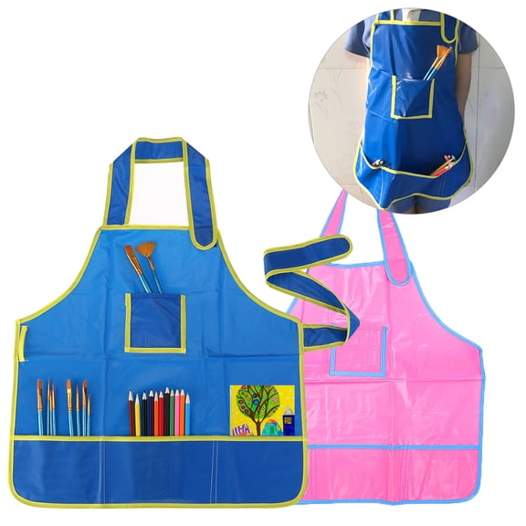 Kids Painting Smocks Waterproof Art Aprons for Children with 4 Pockets for Painting Supplies Drawing Arts and Crafts for Boys and Girls Ages 3-12 Years Blue 2PCS
