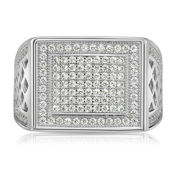 Tilo Jewelry Solid 925 Sterling Silver Pave Square Signet Ring Statement Pinky Ring | Size 9 | Classic Ring for Men
