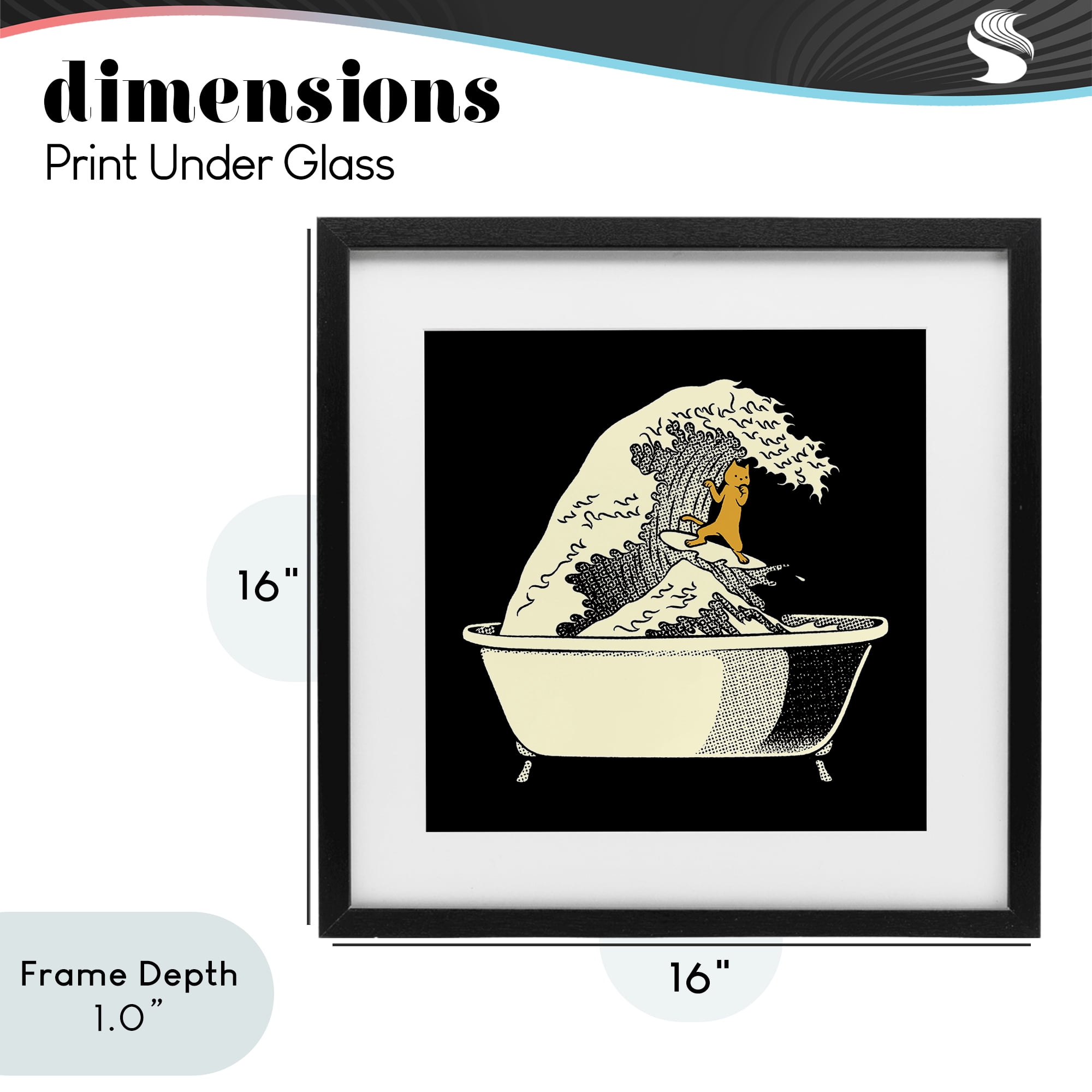 Stupell Industries Kanagawa Bathtub Cat Black Framed Print Under Glass, design by Tobe Fonseca