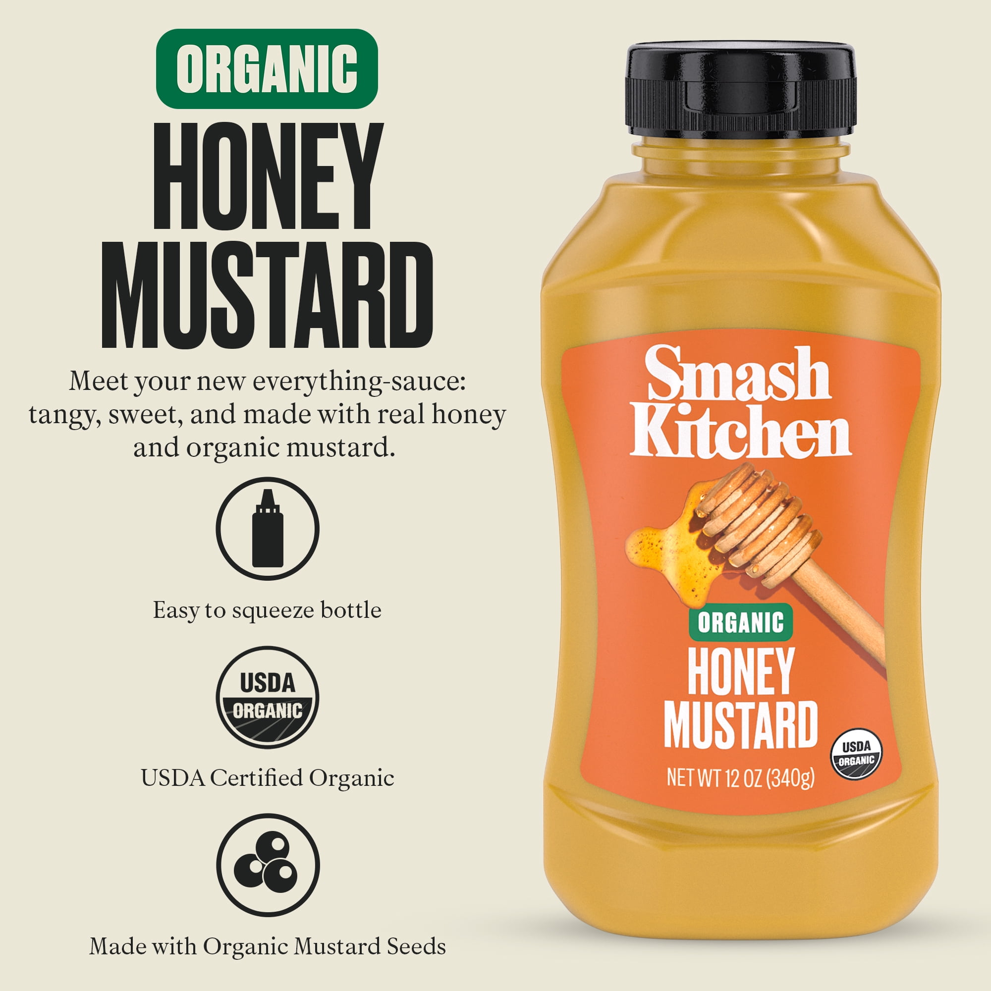 (12 pack) Smash Kitchen Organic Honey Mustard Sauce, 12 oz Bottle