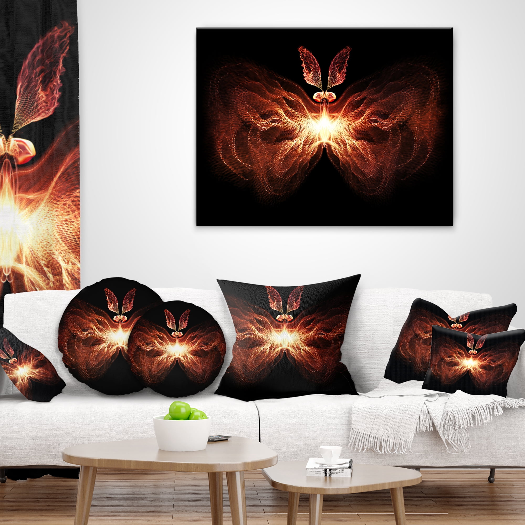 Designart Fire in Middle Fractal Butterfly - Abstract Throw Pillow - 16x16