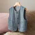 thumbnail image 4 of Fiaer Womens Jean Vest Button down Oversized Denim Loose Fit Sleeveless Spliced Casual Trendy Solid Color Tops with Pocket Blue XL, 4 of 6