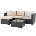 thumbnail image 2 of Walsunny 3 Pieces Outdoor Patio Sectional Sofa Furniture Set with 2-seater Sofa, Lounge Sofa, Glass Coffee Table Black PE Wicker Rattan Khaki Waterproof Cushions for Garden Backyard Balcony Poolside, 2 of 6