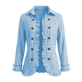 thumbnail image 3 of Ovzne Women's Plus Size Check Ruffle Jacket Lapel Collar Long Sleeve Open Front Coat with Decorative Buttons Tailored Fit,Sky Blue Jackets for Women, 3 of 8