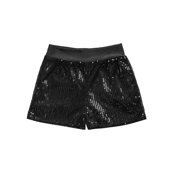 TiaoBug Kids Girls Sparkly Sequins Boxer Shorts Ballet Sport Shorts Hip Hop Jazz Ballet Dance Boyshorts Black 11-12