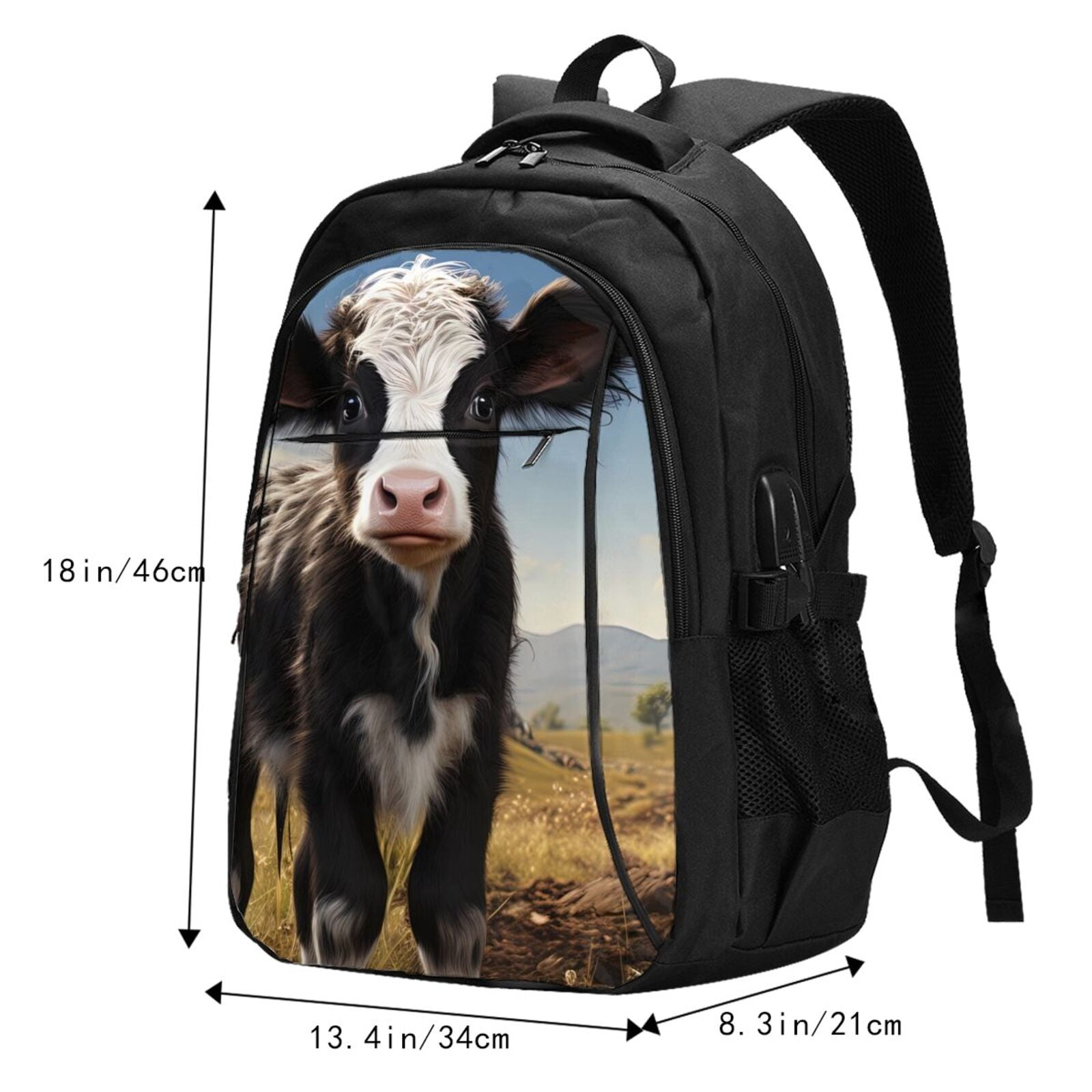 Ratiio Cute Prairie Cow Print Travel Laptop Backpack,Slim Sturdy Laptops Backpack with USB Charging Port, Water Resistant College School Computer Bag