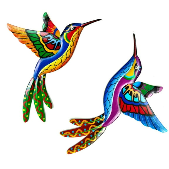 2Pcs Metal Hummingbird Wall Art, 10 Inch Colorful Birds Sculpture Wall Decor, Hanging Home Decor for Indoor Outdoor