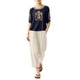 thumbnail image 4 of IUYRTFE Women's Embroidered Short Sleeve Top and Cropped Pants Set with Pockets Cotton Linen Blend Casual Two Piece Outfit, 4 of 7