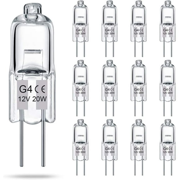 G4 Bulb 12 Pack Crystal Clear Halogen Light Bulb 2 Pin 12V 20W JC T3 Bi-Pin G4 Base Dimmable 2700K Warm White