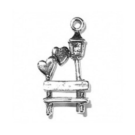 Sterling Silver 18" .8mm Box Chain 3D Love In The Park Bench And Lamp Post Pendant Necklace