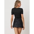 thumbnail image 3 of Unique Bargains Women's Sexy Square Neck Short Sleeve Lace Up Crop Tops L Black, 3 of 6