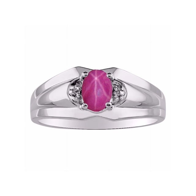 RYLOS Mens Rings Sterling Silver Classic Design 7X5MM Oval Gemstone & Diamond Star Ruby July Birthstone Ring Size 13