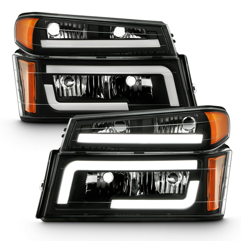 AKKON - Fits 2004-2012 Chevy Colorado / GMC Canyon 06-08 Isuzu i-Series  [LED Tube Parking] Black Headlights Headlamp Pair LH+RH