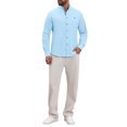 thumbnail image 2 of INSPIRE CHIC Men's Stand Collar Long Sleeves Button Down Solid Color Linen Business Shirt S Light Blue, 2 of 6