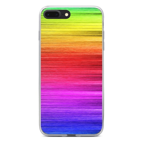 DistinctInk Clear Shockproof Hybrid Case for iPhone 7 PLUS / 8 PLUS (5.5" Screen) - TPU Bumper, Acrylic Back, Tempered Glass Screen Protector - Rainbow Shimmering Lines
