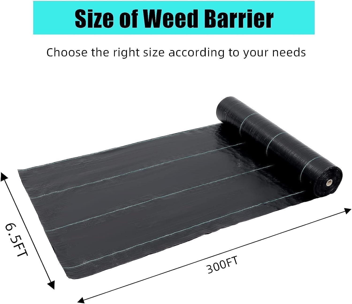 Soonbuy 6.5ft x 300ft Premium Weed Barrier Landscape Fabric, 3oz Heavy Duty, Weed Control Fabric, High Permeability Good for Flower Bed, Driveway Fabric Ground Cover