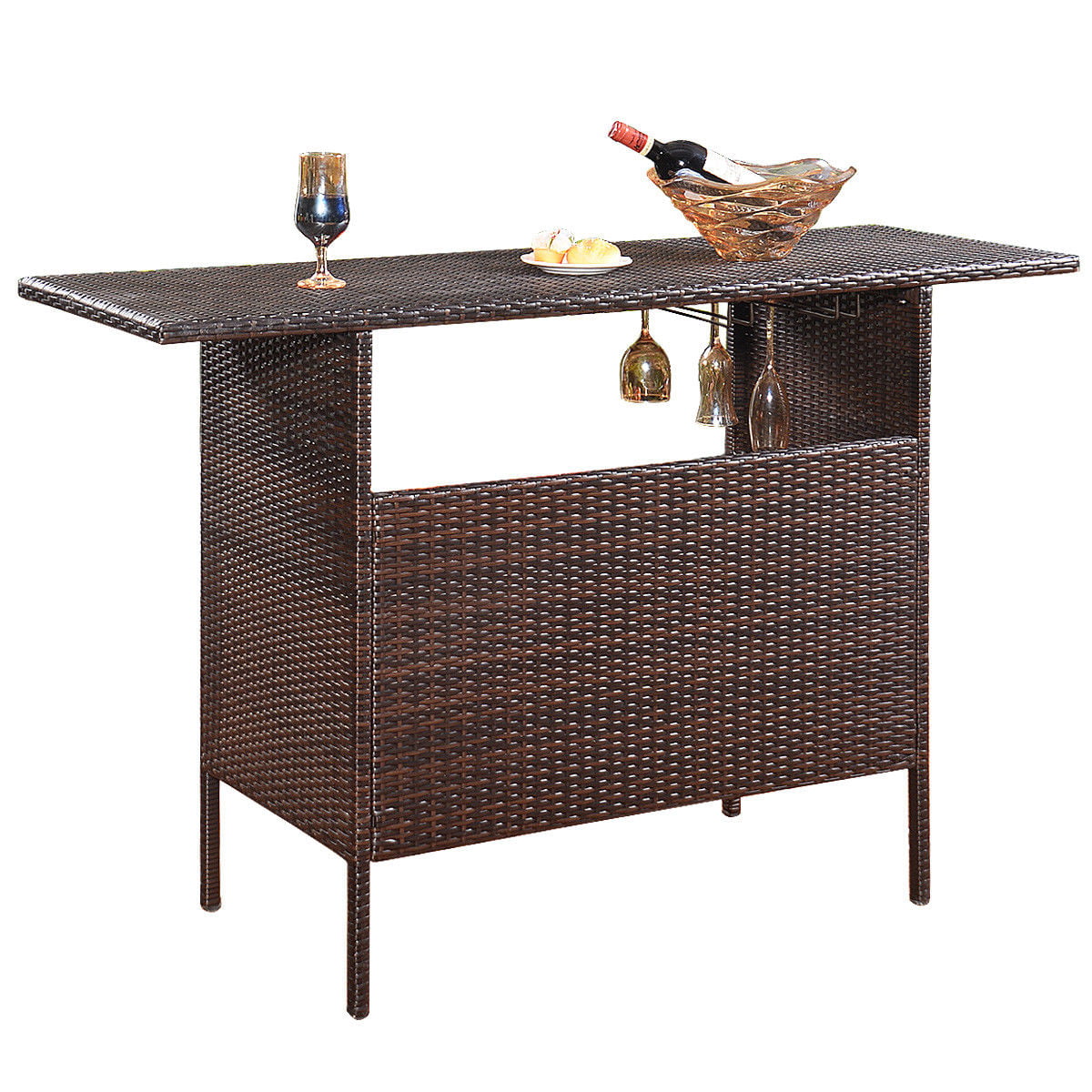 Costway Outdoor Rattan Wicker Bar, Outdoor Rattan Bar Table And Chairs