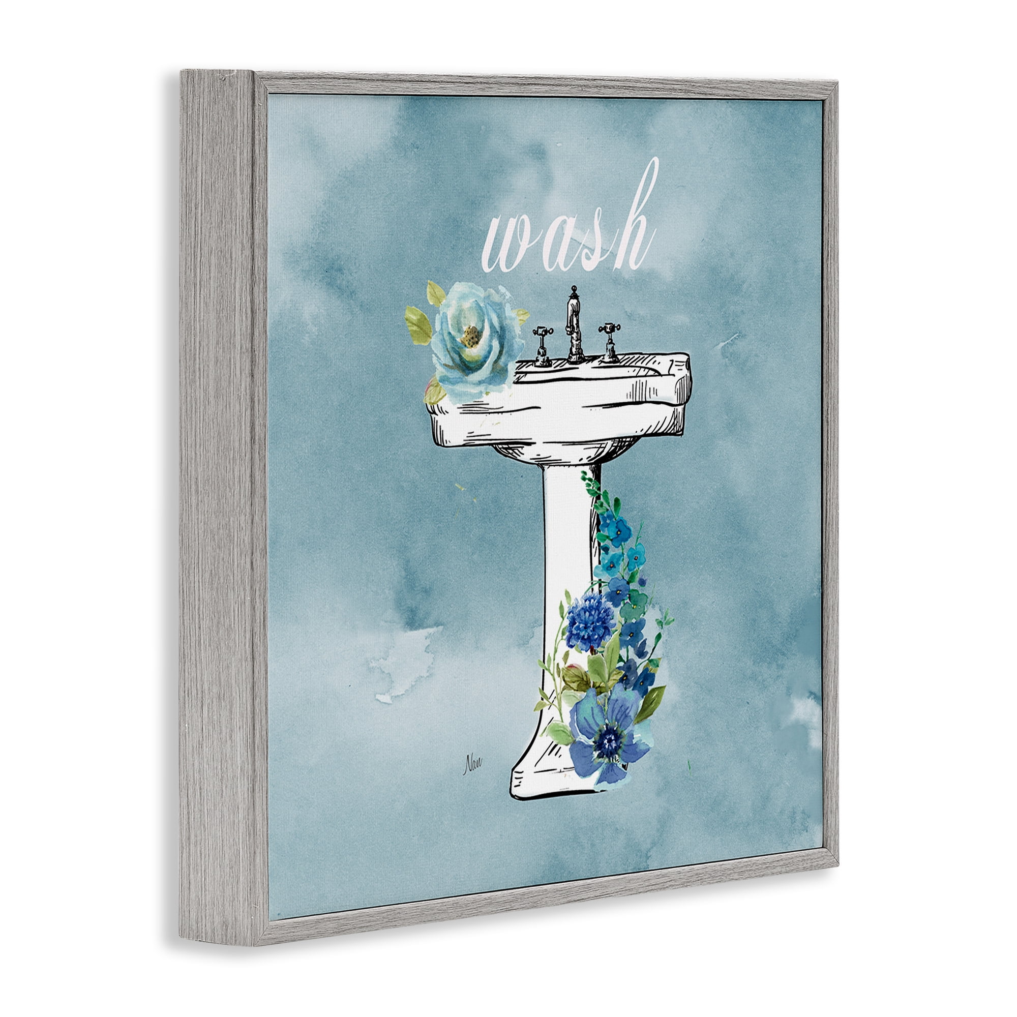 Stupell Industries Floral Bathroom Rules Wash Gray Framed Giclee Art, design by Nan