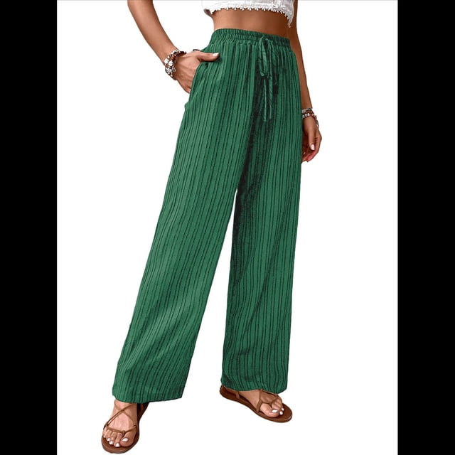 Pantalones Palazzo de para Mujer, Elegantes, de Verano, de Pierna , Holgados, Estilo Bohemio, de , para Playa, con Bolsillos. Verde Tinta M