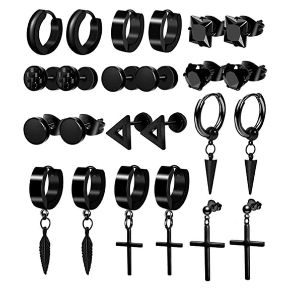 Osdhezcn 12Set Black for Cross Dangle Earrings for Men Stainless Steel Piercing Hoop Earr