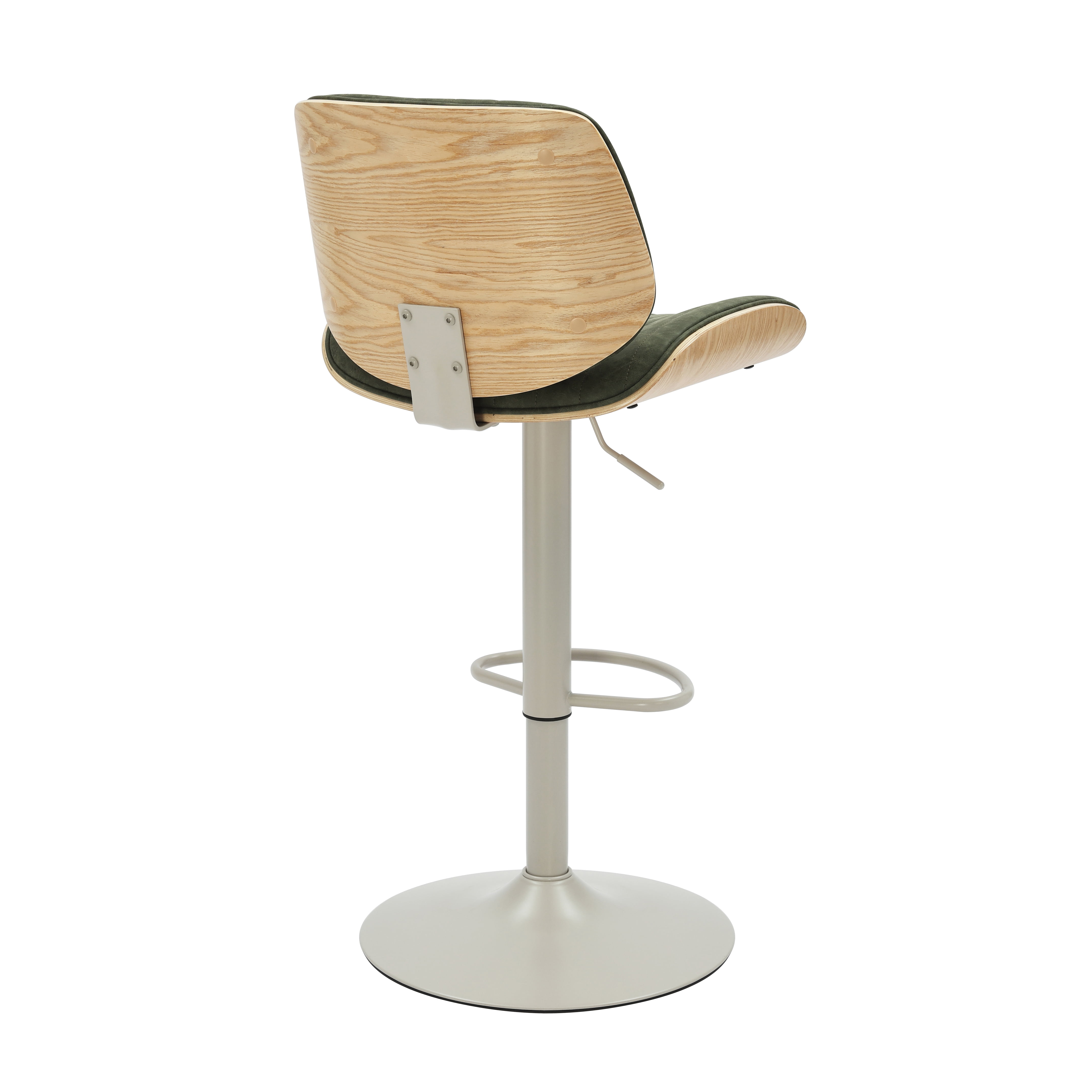 Brock Adjustable Swivel Vintage Green Curved Back Wood Bar Stool with Faux Leather Seat Set of 4