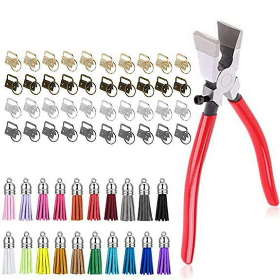 61 Pcs for Key Fob Hardware Set with Pliers1eatherTassels for Wristlet Clamp for Key Lanyard for Key Chain Making Supplies