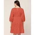 thumbnail image 2 of Moomaya Solid Flared Dress For Women Round Neck Long Sleeves Tiered Short Summer Dress, 2 of 8
