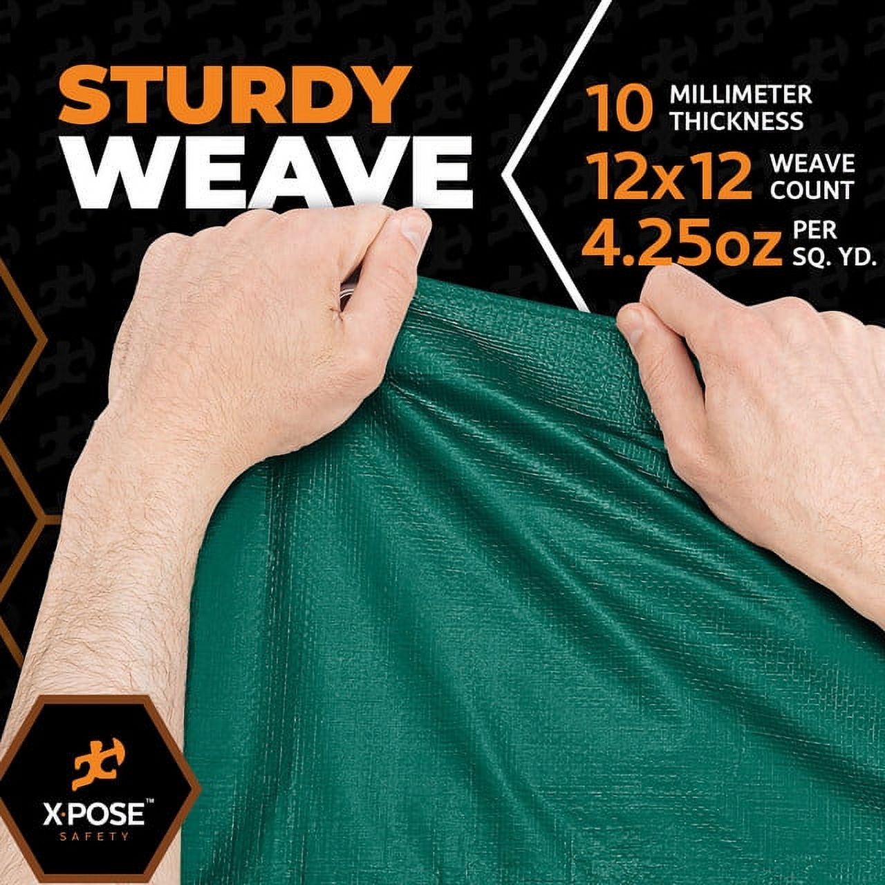 Heavy Duty Poly Tarp 12 Feet x 25 Feet 10 Mil Thick Waterproof, UV Blocking Protective Cover - Reversible Green and Black - Laminated Coating - Rustproof Grommets - by Xpose Safety - image 5 of 8